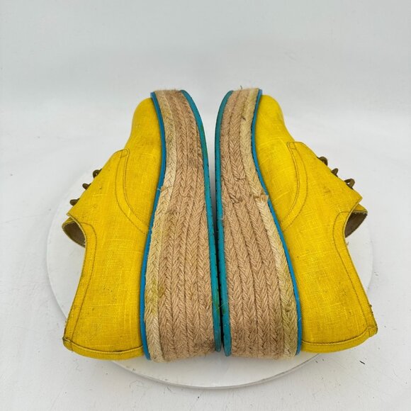 John Fluevog Martin Women Size 7 Yellow Waxed Cotton Platform Espadrilles Shoes - Picture 6 of 11